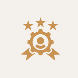 Achievement badge with stars and gear